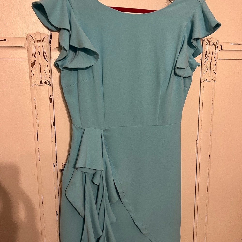 TCEC Sky Blue Asymmetrical Dress with Ruffles